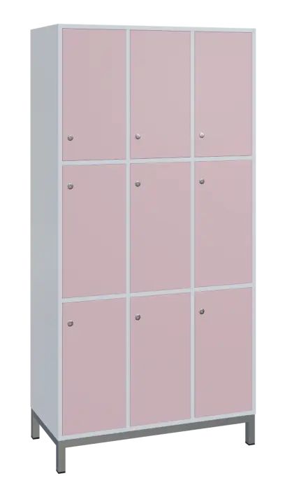 SBS-3333 šatní skříň 9-boxová, 1800x900x400 mm, kovové nohy, korpus bílý, dvířka pastelově růžová